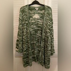 Westport Green/White Crocheted Knit Cardigan Sweater, Size 2X
